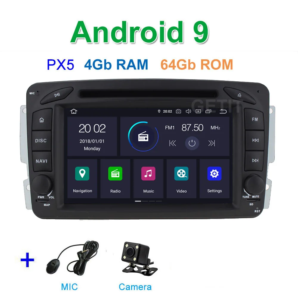 DSP 64G PX6 Android 9,0 автомобильный DVD мультимедиа радио gps для Mercedes Benz CLK W209 W203 W463 W208 Wifi Bluetooth стерео аудио - Цвет: PX5 4G CAMERA