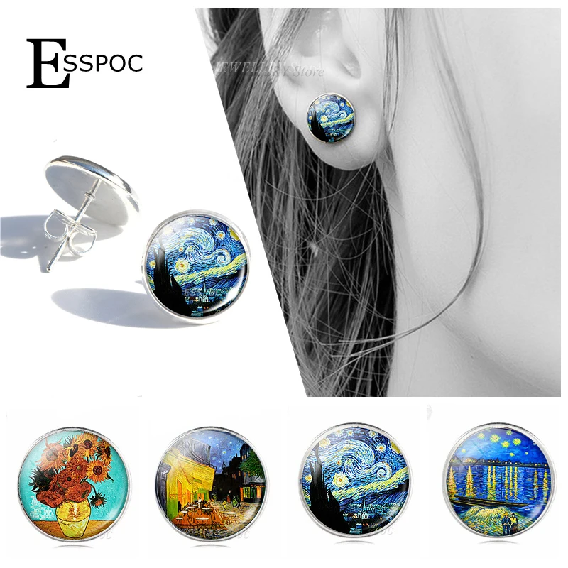 Женские серьги гвоздики с изображением подсолнуха|glass cabochon earrings|fashion stud earringsstud