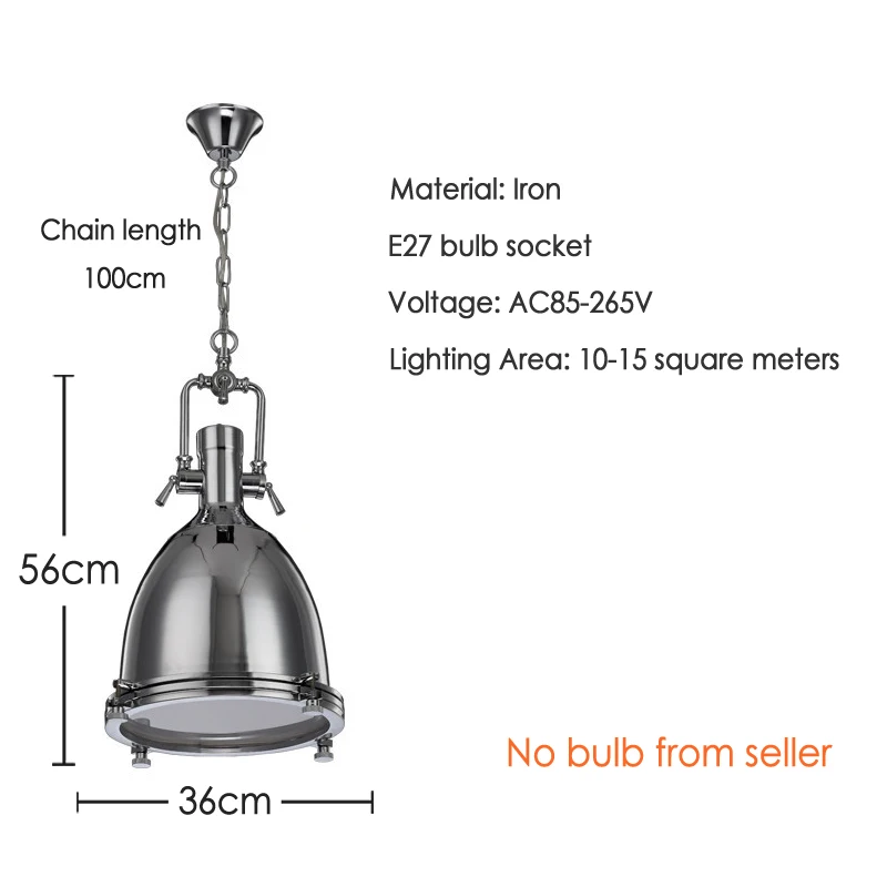 Industrial Vintage Light Kitchen Dining Room Chandelier Adjsutable Chain Pendant Lamp E27 Glass Headlight Iron Drop Light