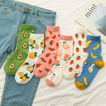 

Women Funny Socks носки Autumn Cartoon Socks Avocado Lemon Watermelon Peach Strawberry Banana Cotton Harajuku Casual Socks