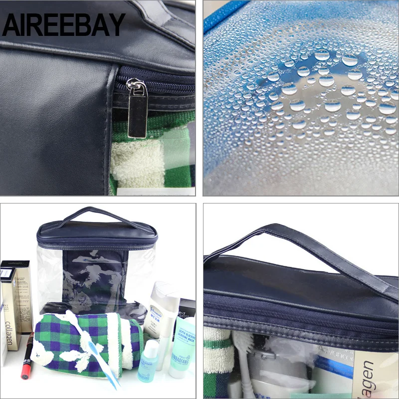 AIREEBAY новая водонепроницаемая мужская сумка для макияжа прозрачный органайзер для путешествий большая косметичка несессер чехол для мытья ванной набор