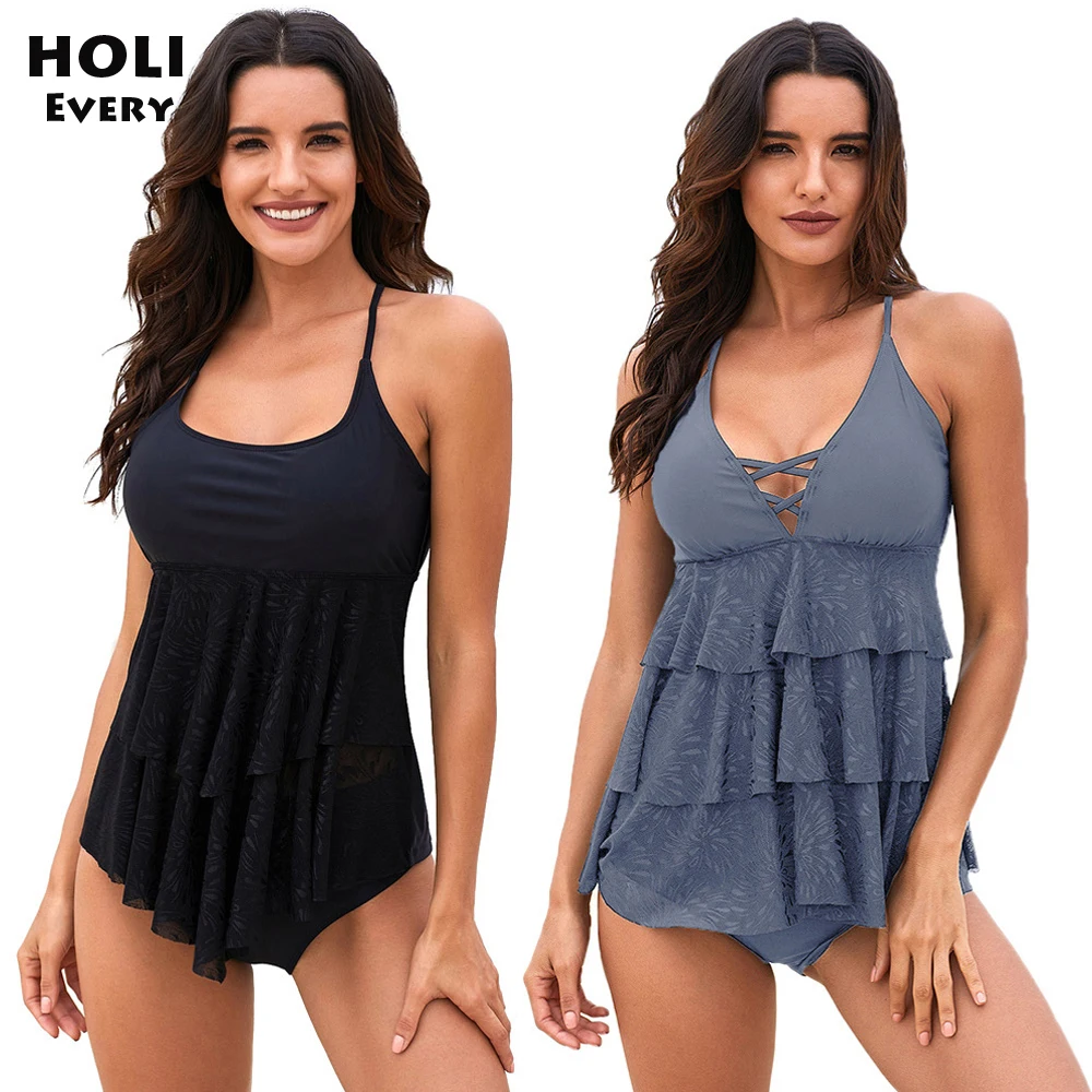 

Swimwear Women Tankini Set Large Plus size Ladies Female Swimsuit Split Separate Mesh 2019 Swim Wear Bathing Suit Badpak Bikini