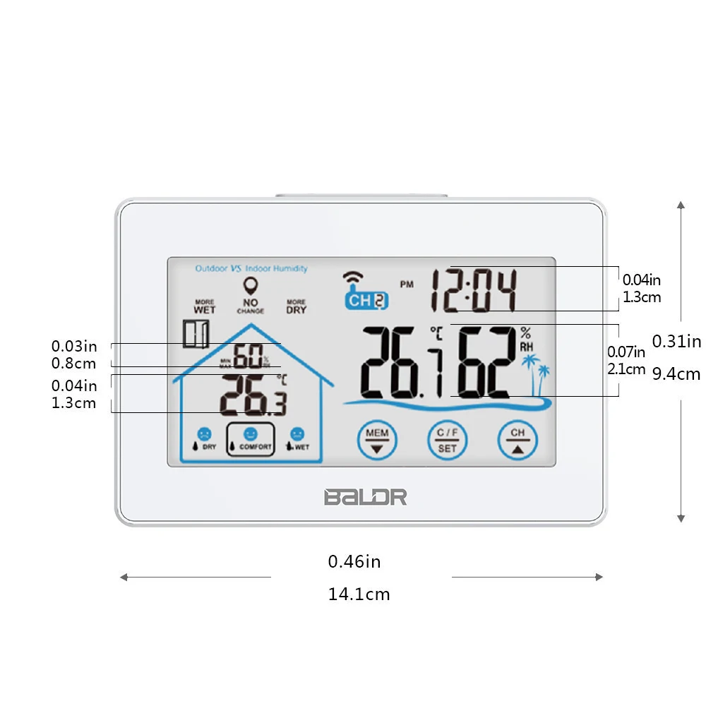 Kopen Baldr Draadloze Digitale Weerstation Touch Thermometer Sensor Temperatuur vochtigheidsmeter Hygrometer Wandklok