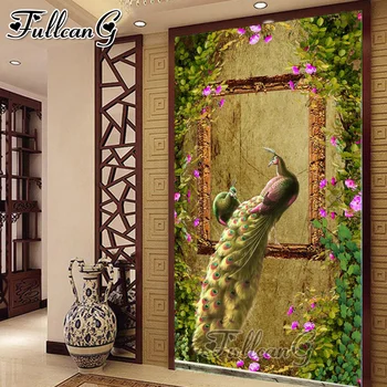 

FULLCANG Wealthy auspicious peacocks full square round drill large 5d diamond painting animal diy mosaic embroidery sale FC2438