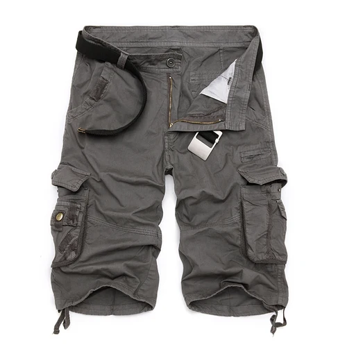 Камуфляжные мужские шорты, хлопковые штаны до колена с большими карманами, стандартный стиль в стиле хип-хоп, панк - Цвет: Dark gray