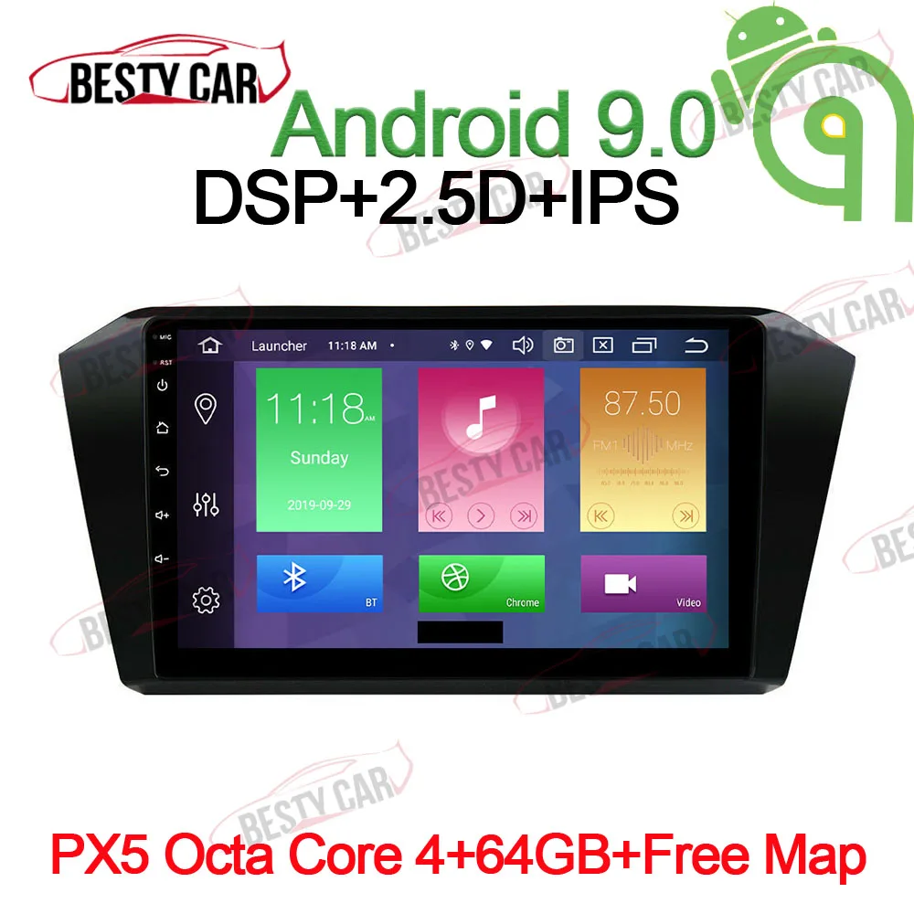 10,1 ''ips Android 9,0 Автомобильный мультимедийный плеер Авто Радио стерео для VW Magotan Passat B8 gps навигация DSP - Цвет: PX5-B-4-64GB-DSP