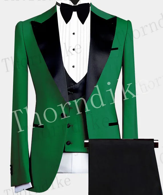 Thorndike Men's Suits 3 Pieces Peaked Lapel Fit Business Regular Prom Tuxedos For Wedding Blazer + Pants + Vest
