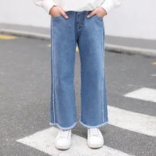 [] Джинсы для девочек; коллекция года; сезон весна; стиль; детские свободные брюки; Прямые брюки; модные длинные брюки для больших мальчиков