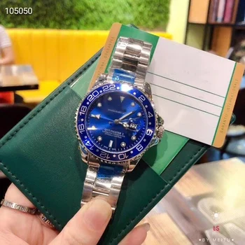 

New top brand men's AAA quality luxury watch black GMT series ceramic rlx large dial date strap automatic mechanical wristwatch