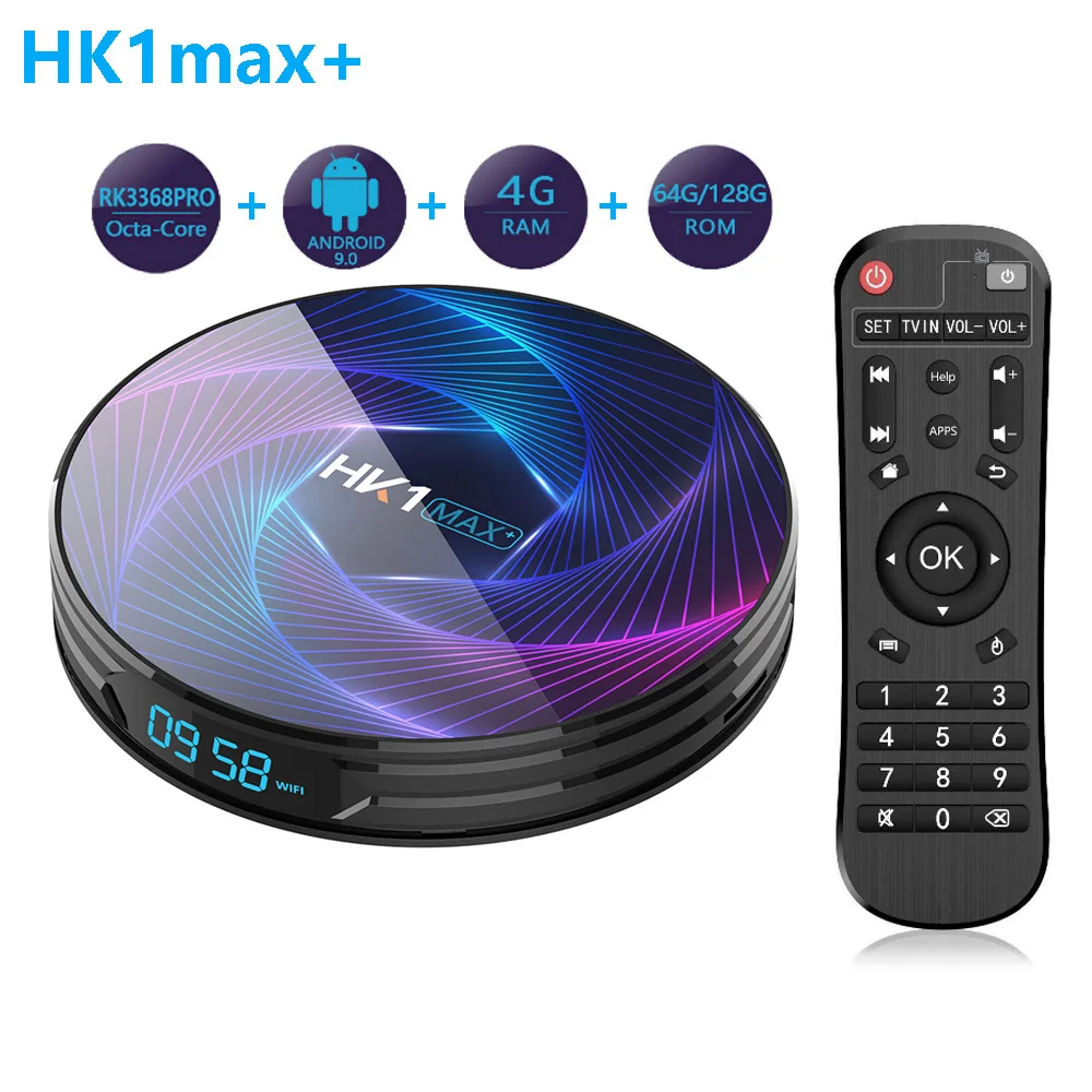 HK1 MAX Plus android 9,0 smart tv box RK3368PRO 4G 32G телеприставка 1000M LAN 2,4G 5G Wifi BT4.0 1080P 4K медиаплеер