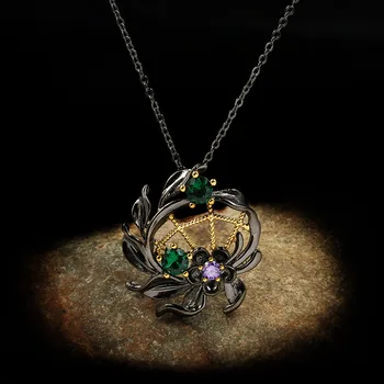 

2020 New Ladies Necklace Hollow Two-color Flower Pendant Elegant Purple Zircon Jewelry Creative Ladies Flower Sweater Chain