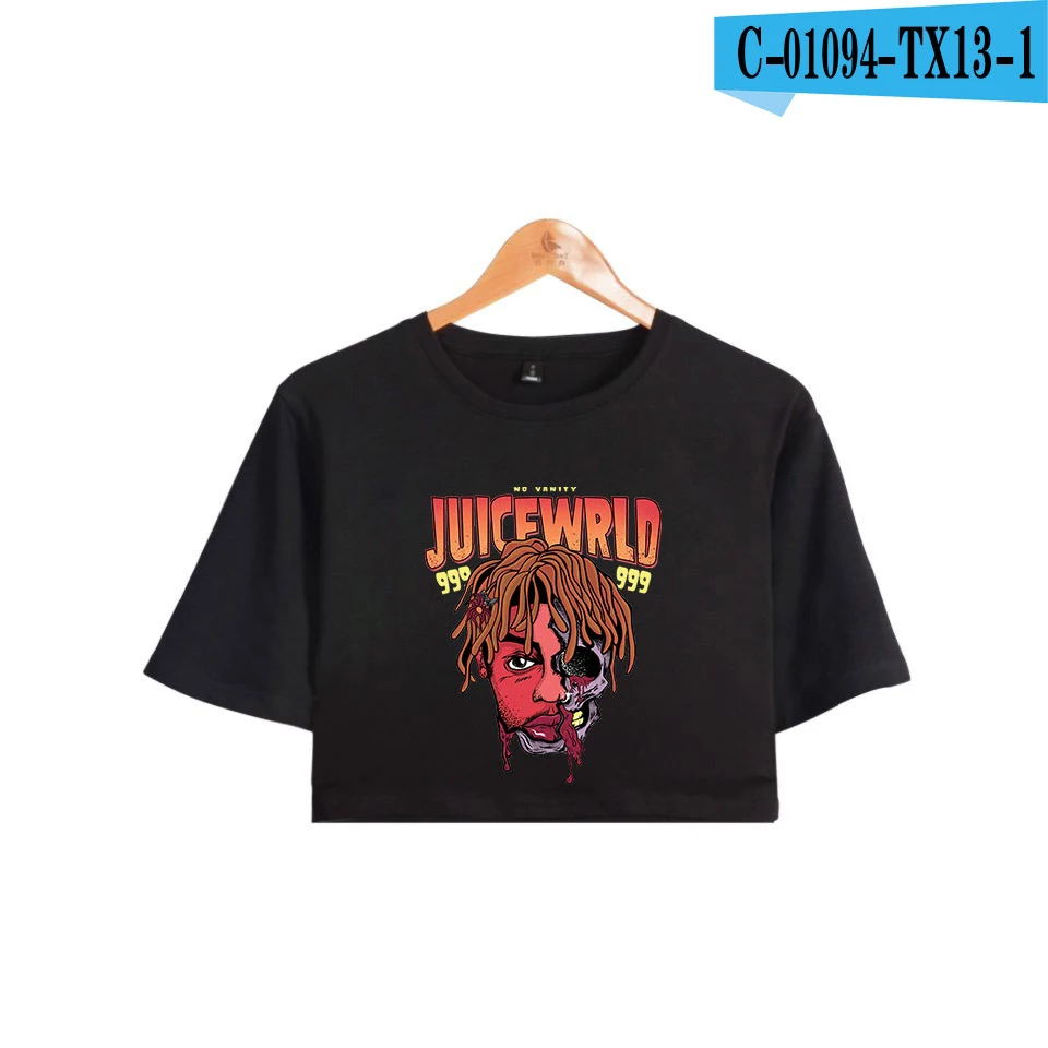 Женская футболка Juice wrld, хлопок, Женская Сексуальная футболка, милая новая футболка с коротким рукавом, верхняя одежда, модная летняя футболка - Цвет: Black