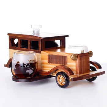 

Hellodream Creative Driving Car shaped home bar 3 Pcs Whiskey Decanter Set with wooden Car for Liquor Scotch Bourbon