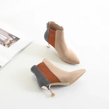 

2019 autumn new high-heeled boots women fashion simple color matching pointed toe fine heel suede comfortable high heels