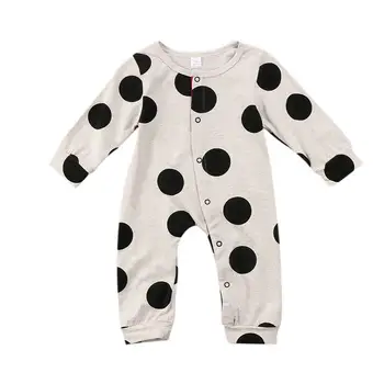 

Soft Spring Autumn Casual Jumpsuits Baby Polka Dot Printing Long Sleeve Rompers