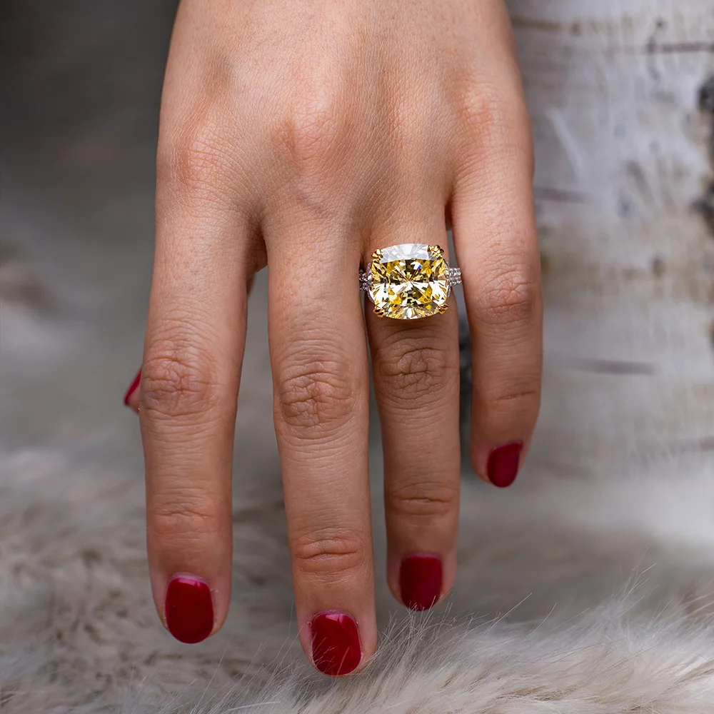 PANSYSEN амулеты 14*14 мм натуральный цитрин кольца для женщин натуральная 925 пробы серебряные ювелирные изделия обручальное юбилейное кольцо