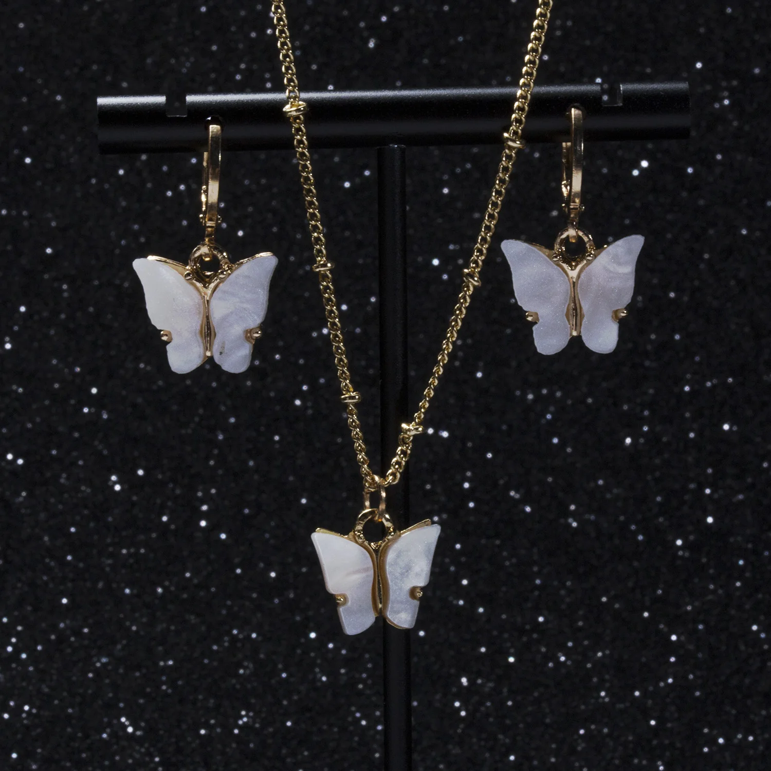 Acrylic Butterfly Earrings Pendant Necklaces Combination Set Japan and South Korea Sweet Style Alloy Chain Butterfly Jewelry Set