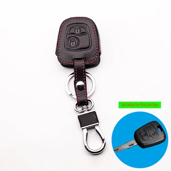 

High quality Genuine Leather key chain ring cover,car styling For Peugeot 106 107 206 207 307 408 RCZ 2 button straight key bag