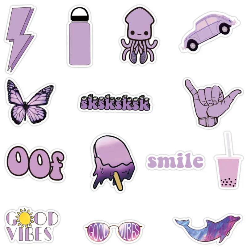 50Pcs Fashion Style Purple Cute Waterproof Stickers Computer Sticker Aesthetic Trendy Decals for MacBook Laptop Phone Guitar 50Pcs Fashion Style Purple Cute Waterproof Stickers Computer Sticker Aesthetic Trendy Decals for MacBook Laptop Phone Guitar