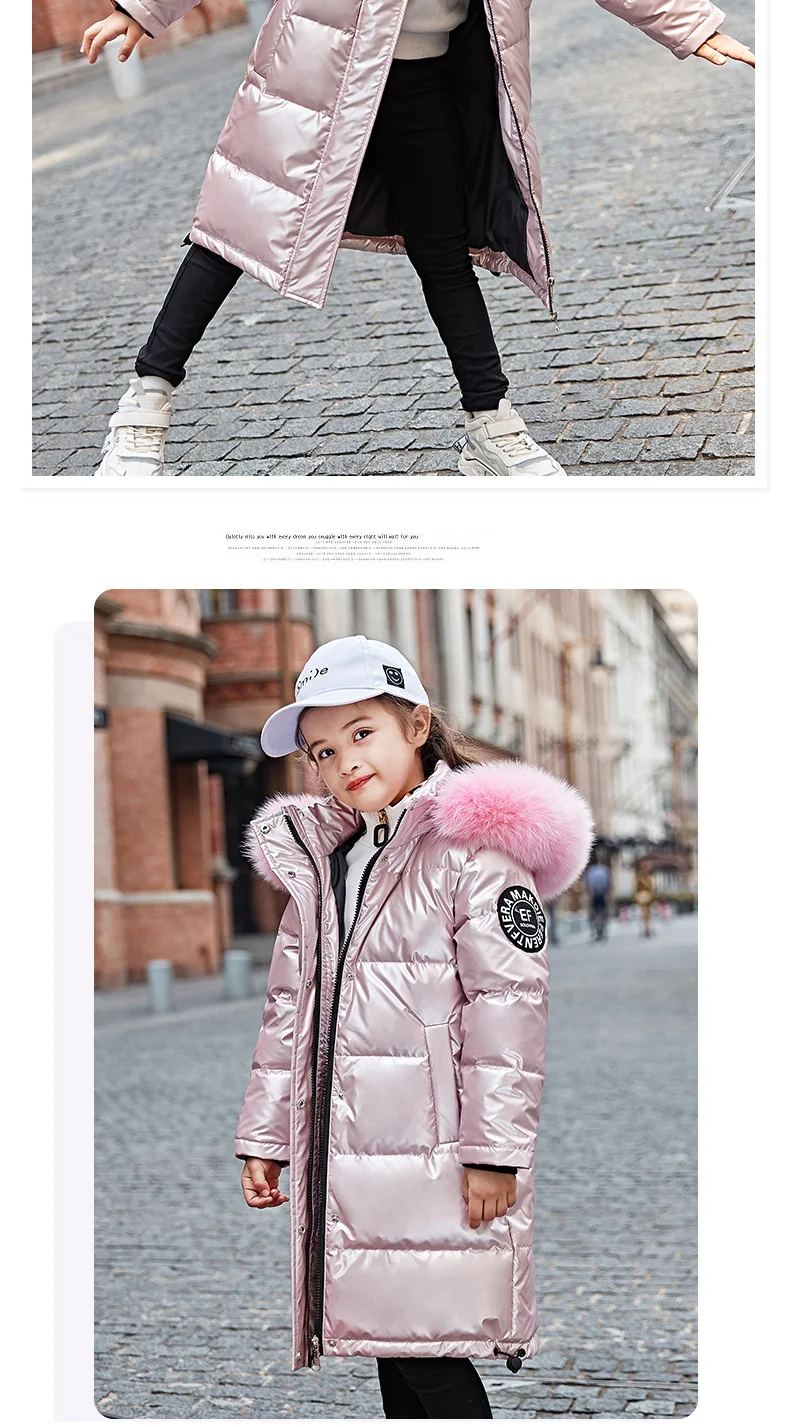 Брендовая модная пуховая куртка для девочек теплая детская пуховая парка, пальто утепленная верхняя одежда с мехом для детей и подростков на холодную зиму 8850 г