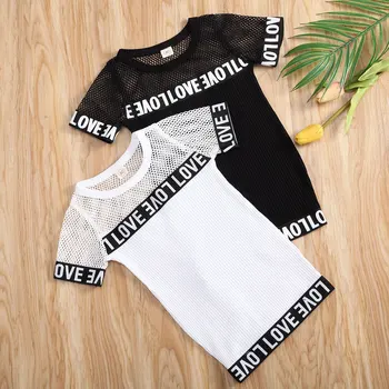 

1-5Y Infant Kids Baby Girls Casual Dress Net Letter Print Short Sleeve Straight Mini Dress Summer Clothing