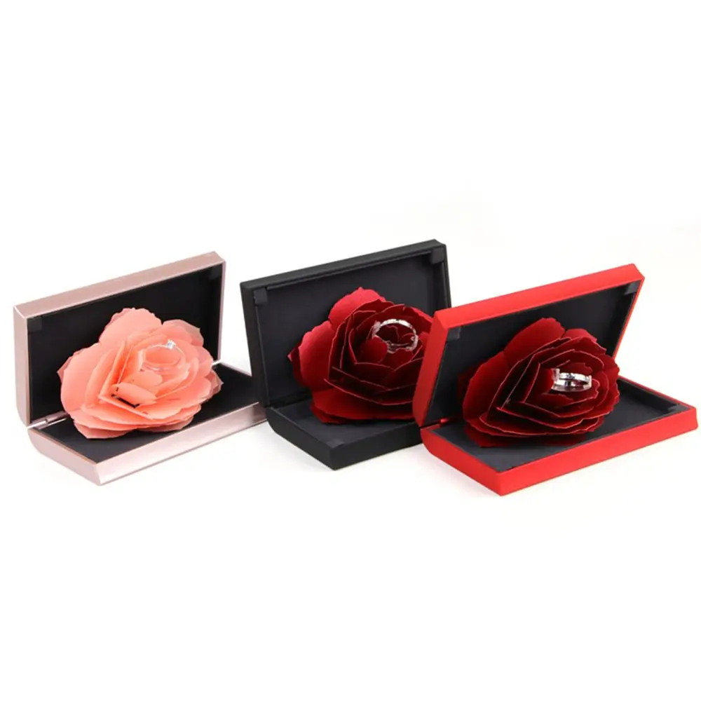 Hot Sale Unique Rose Wedding Engagement Rings Box Surprise Jewelry Storage Holder Valentine's Day Best Gift Boxes for Women Girl