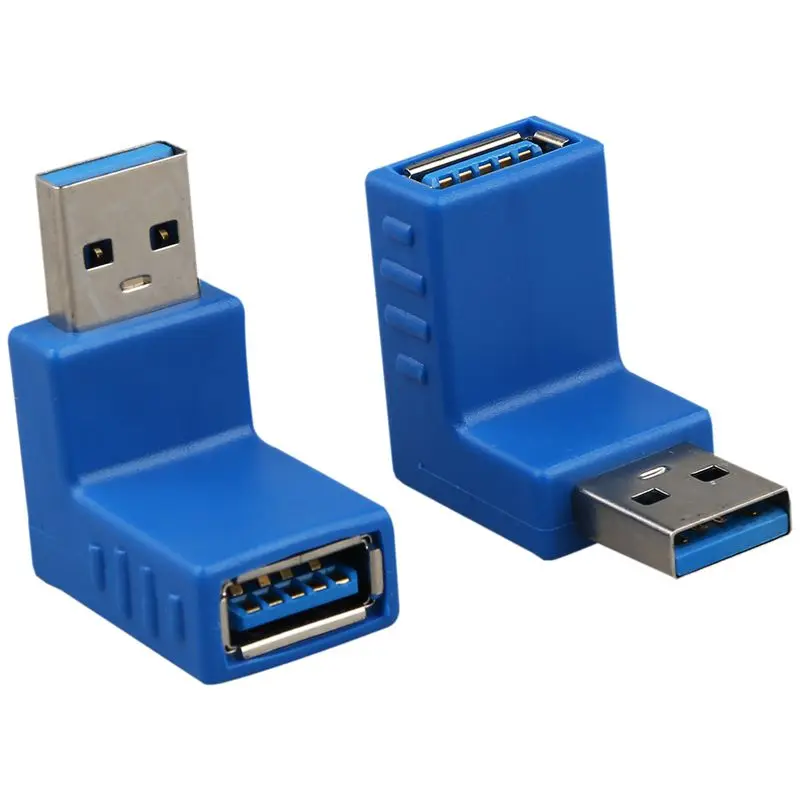 

2-Pack USB 3.0 A Male to A Female M/F 90 Degree Angled Adapter Plug Converter Blue