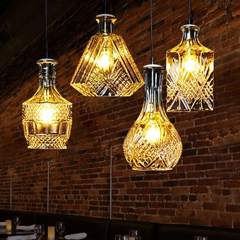 

Wine Bottle Bar Illumination Crystal Glass Lamp Kitchen Pendant Lamp Dinging Room Light Transparent Suspension Luminaire HWL-091