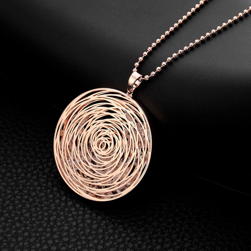Long Necklaces For Women Gold Silver Plated Round Pendant Sweater Accessory Fashion Statement Jewelry Crystal Necklace Gift 2020 - Image 3
