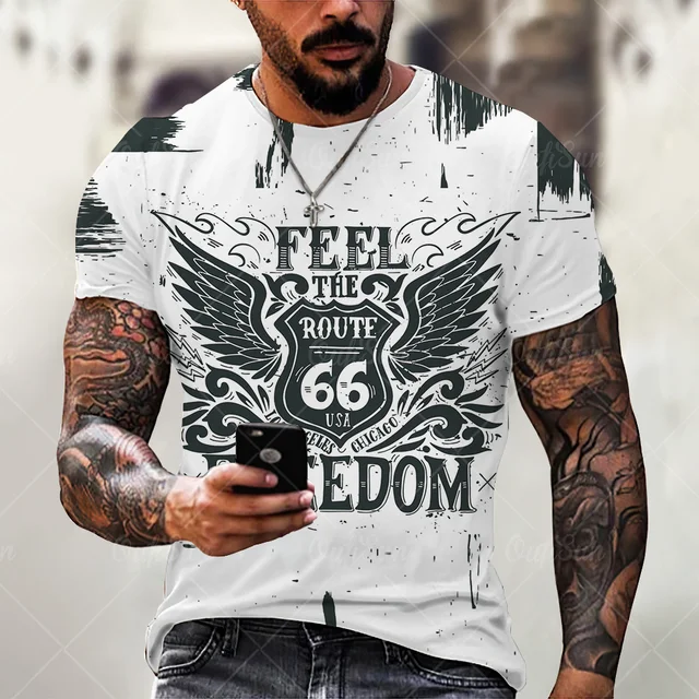 Summer New Mens T Shirts Oversized Loose Clothes Vintage Short Sleeve Fashion America Route 66 Letters Printed O Collared Tshirt OFSM-00728