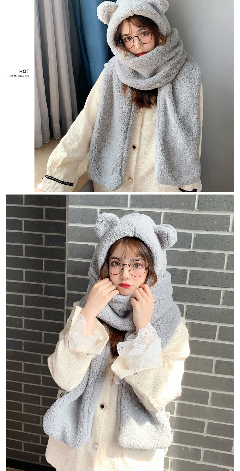 H7736 Шапка-бини с медвежьими ушками, Женская осенне-зимняя теплая ...