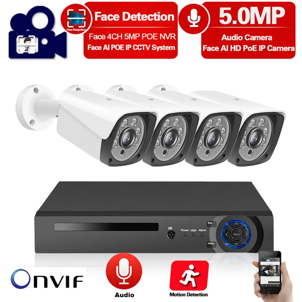 Камера видеонаблюдения HD 5 МП с функцией распознавания лиц POE NVR H.265