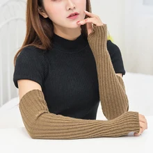 Winter Women Arm Warmers Knitted Woolen Arm Sleeve Fine Long Knitted Fingerless Gloves Sweet Warm Riding Soft Female Gloves