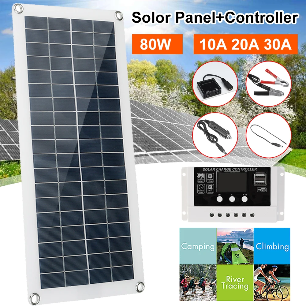 80 Вт Панели солнечные комплект 12V s с 10/20/30A Контроллер панели солнечных батарей