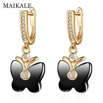 

MAIKALE Cute Butterfly Shape Ceramic Earrings Cubic Zirconia Golden/ Dangle Drop Earrings for Women Fashion Jewelry Gifts