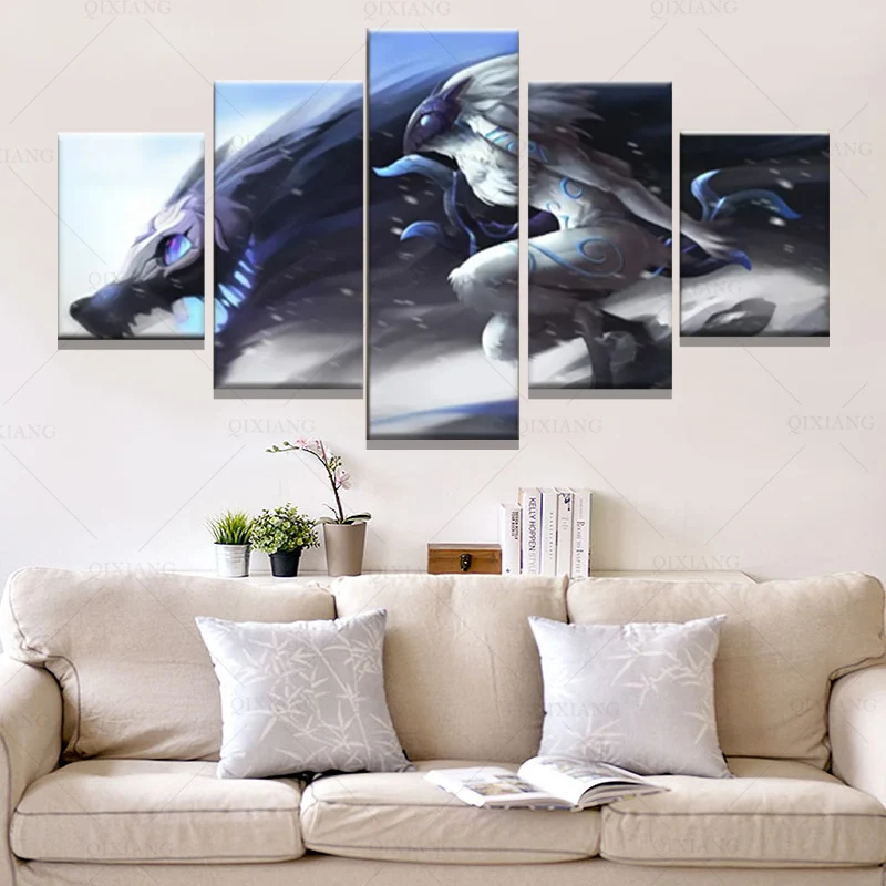 5 Panel League of Legends Kindred Game Canvas Printed Art WalPainting Posters And Prints Modular Pictures Wall | Дом и сад