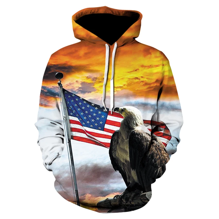 U S A National Flag Cotton Mens Hooded Aesthetic Creativity