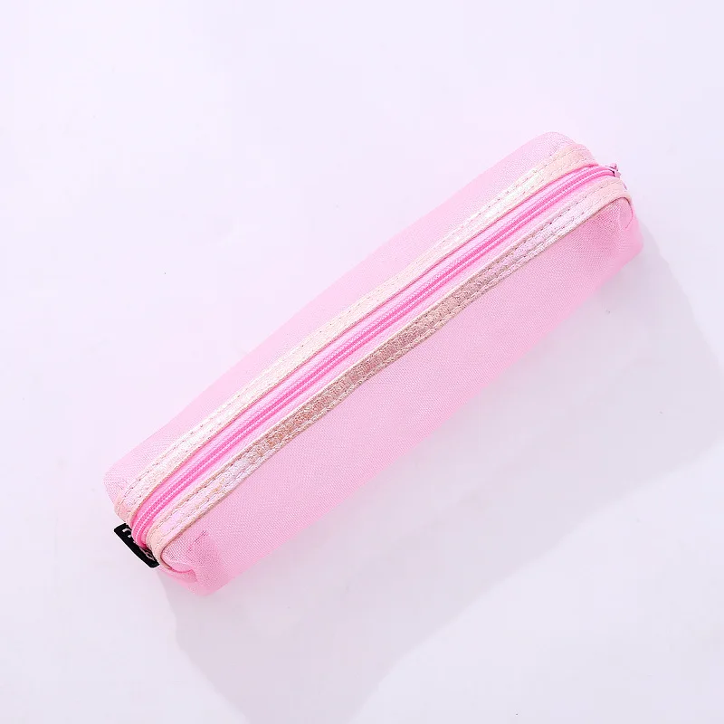 Простой Прозрачный сетка пеналы большой Ёмкость Цвет молния карандаш сумка, школьные принадлежности для девочек Подарочная Корейская Канцелярия - Цвет: Pink