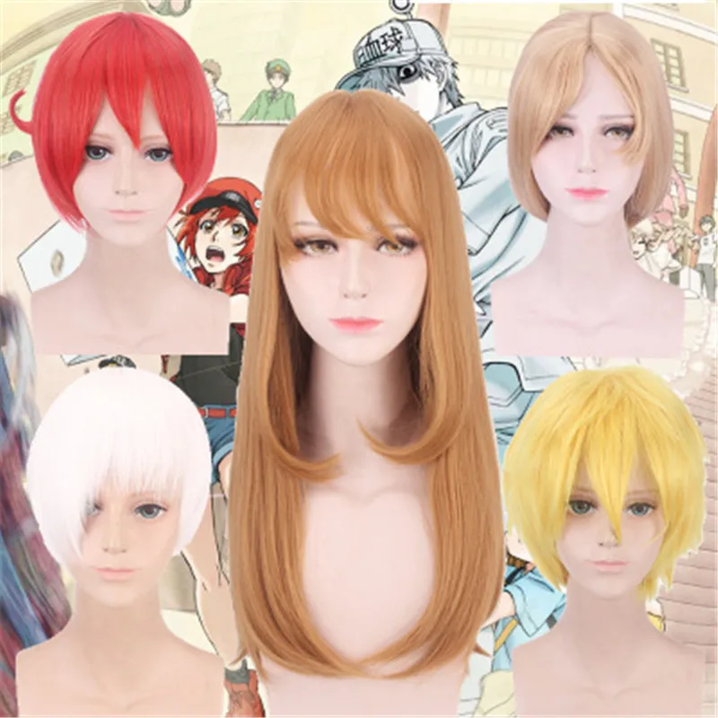 

Biamoxer Hataraku Saibou Cosplay Wig Red Blood Cells At Work Macrophage Blood Platelet PLT Long Straight Synthetic Hair