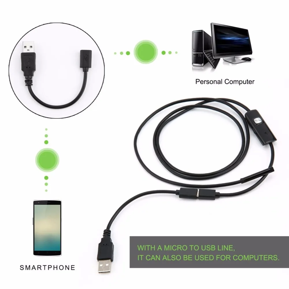 720P 1,5 м 2 м 3,5 м 5 м кабель 5,5 мм объектив эндоскоп водонепроницаемый инспекционный бороскоп для Android и ПК объектив камеры USB Кабельный эндоскоп