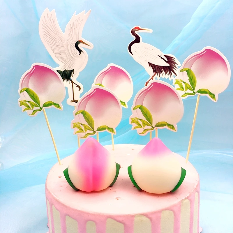 ピーチ フルーツ 鳥 クレーンの形をしたケーキデコレーション 健康上の長寿 お年寄りのお誕生日おめでとう カップケーキ お祭りの装飾 ギフトのアイデア Cake Decorating Supplies Aliexpress
