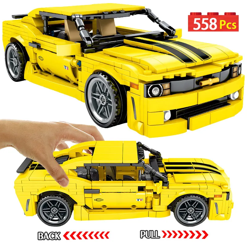 

558pcs Creator Yellow Pull Back Sports Car Model Building Blocks Legoing City Technic Car Enlighten Bricks Toys For Boys