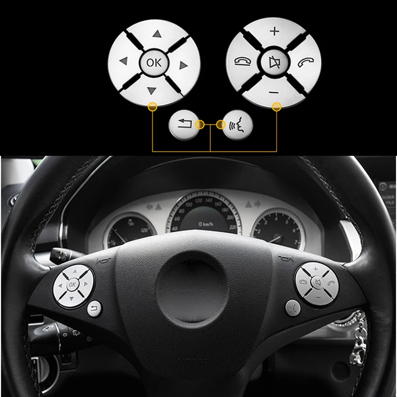 Car Interior Steering Wheel Button Switch Trim Cover Sticker For Mercedes Benz C E S Class W204 W212 W221 GLK X204 C200 C250