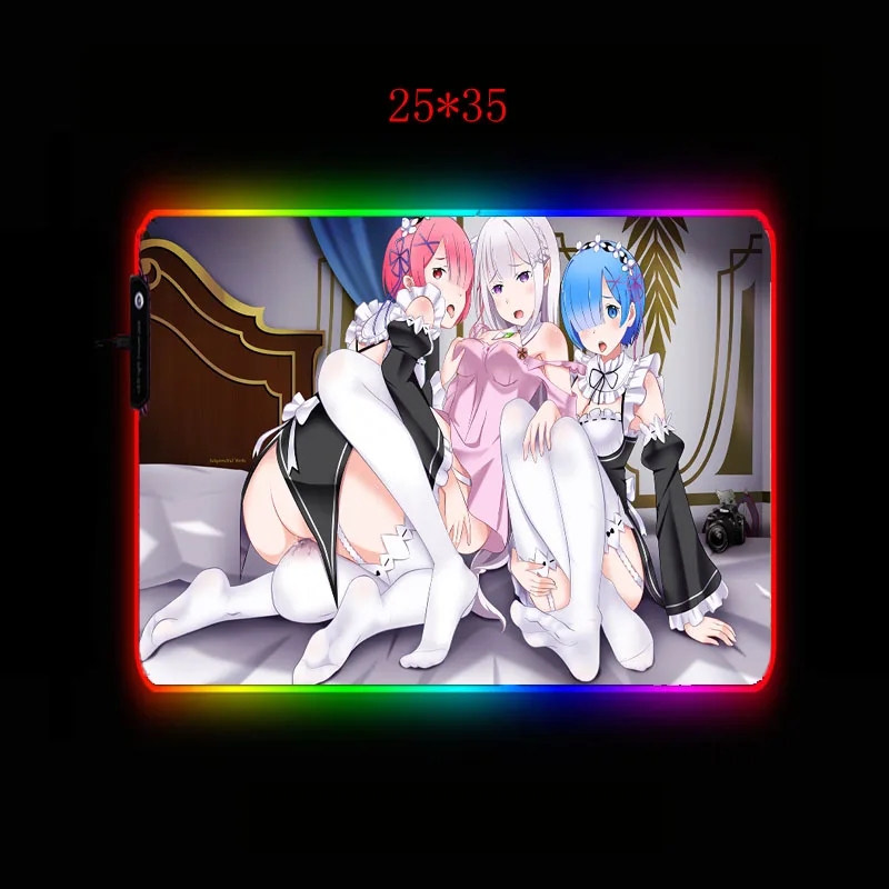 Mairuige Rem Re Zero Anime Girl RGB игровая подсветка коврик для мыши большой компьютерный