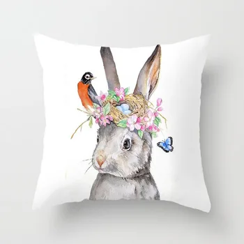

Easter Bunny Decorative Cushion Cover Cute Rabbit White Pillowcase Home Sofa Decoration home decor
