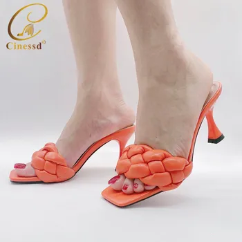

2020 New Orange Color African Women Wedding Shoe Woman Open Toe Ladies Pumps Women Shoes Party Wedding Shoes