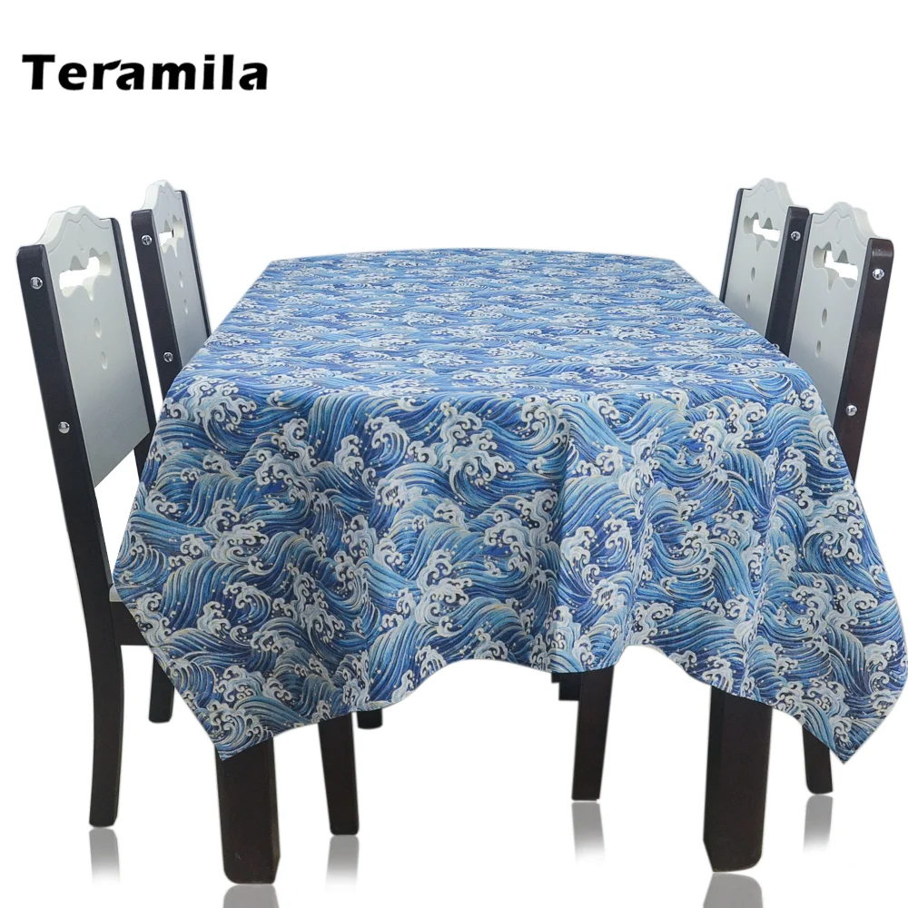 Teramila Sea Wave With Golden Side Rectangle Dining Table Cloth Thick Cotton Linen Table Cover Mat For Home Party Mantel Wedding Teramila Sea Wave With Golden Side Rectangle Dining Table Cloth Thick Cotton Linen Table Cover Mat For Home Party Mantel Wedding