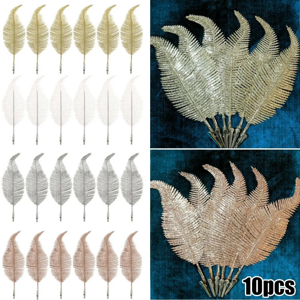 

10pcs Christmas Tree Decoration Clip On Feather Glitter Baubles Flower Ornaments Plastic Multicolor 2022 New Year Home Decor