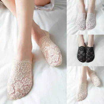 

Low Invisible Ankle Transparent Hollow Out Socks Spring Summer Woman Girls Lace Flower Short Boat Sock Non-slip Short Socks