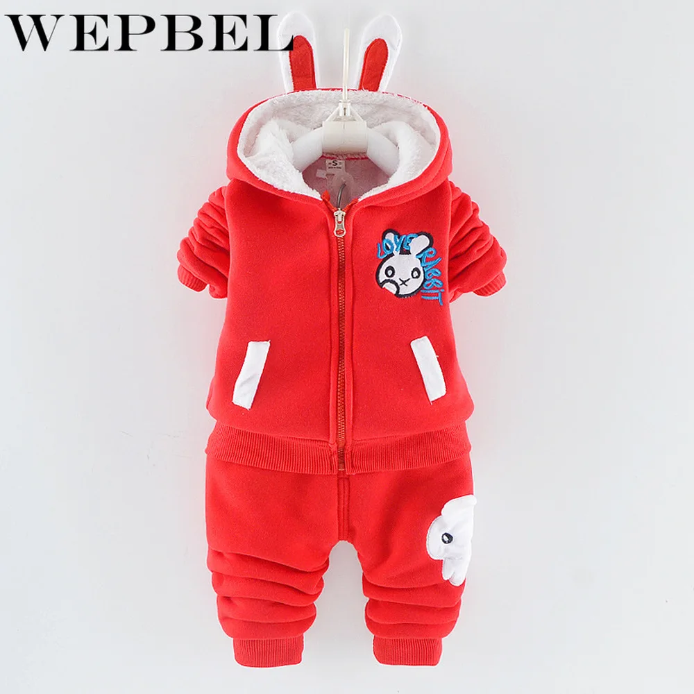 WEPBEL/Зимний комплект одежды из толстого плюша с рисунком; детская одежда; куртка с капюшоном для мальчиков и девочек; штаны; повседневные спортивные костюмы